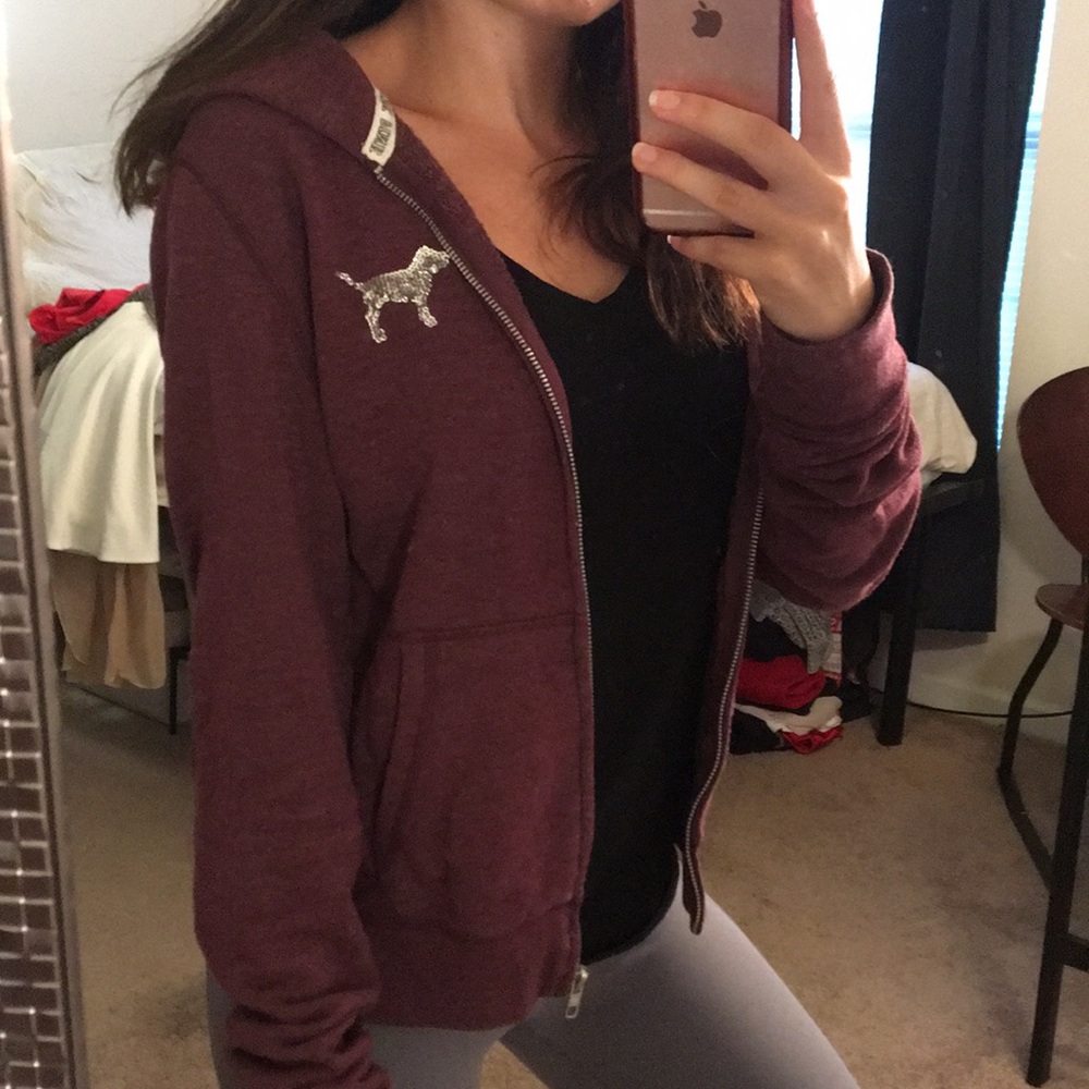 Maroon Victoria Secret Pink Zip Up Hoodie